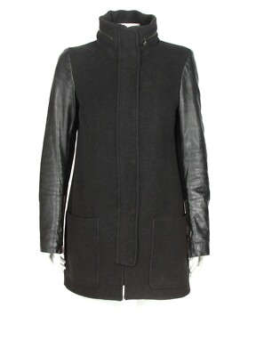 MACKAGE Beautiful Wool Leather Contrast Pea Coat Women's Jacket Black size Small