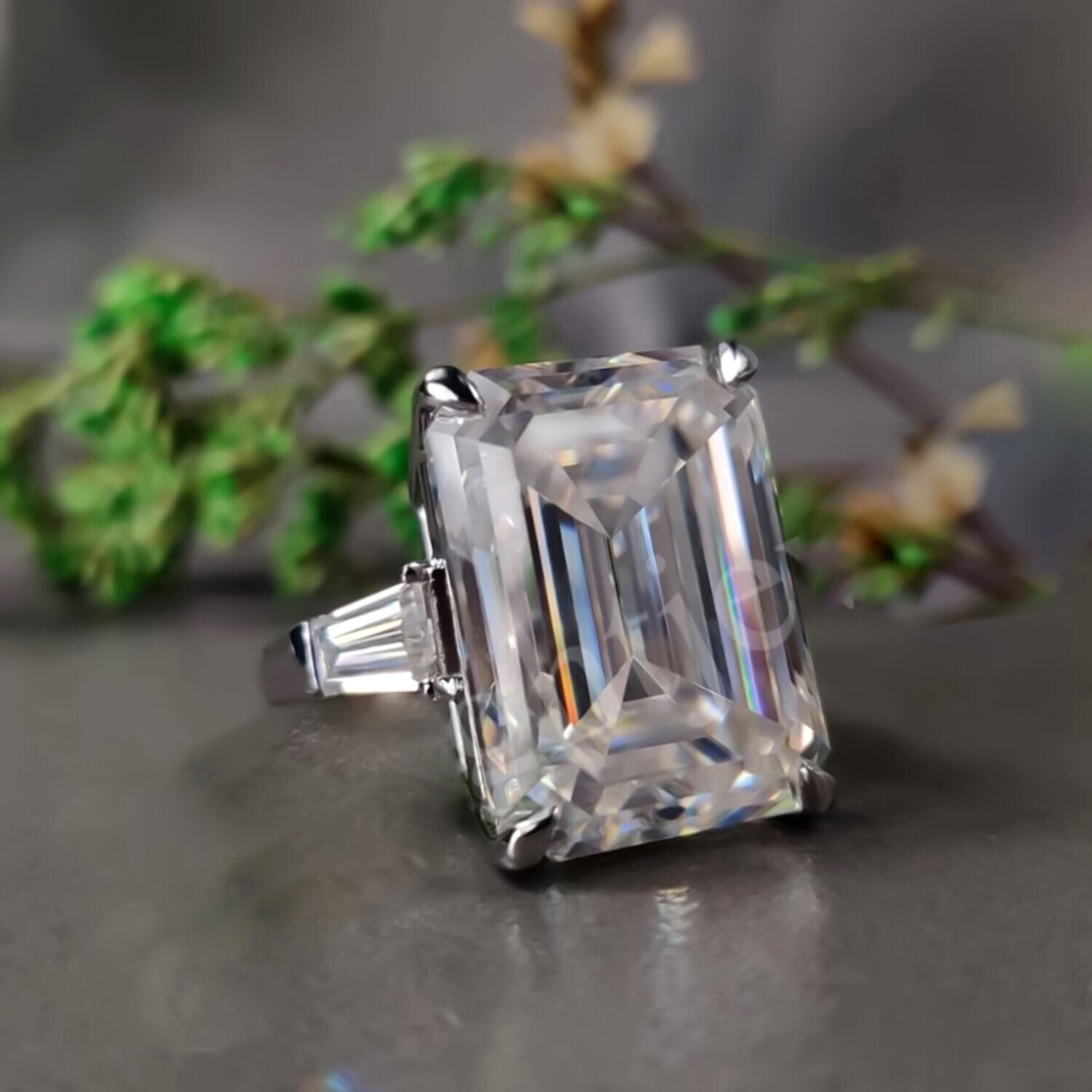 8.30 Ct Emerald Cut Off White Diamond Ring 925 Silver Certified Sparkle