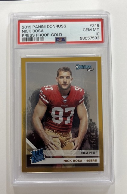 Nick Bosa 2019 Panini Donruss Gold Press Proof Rated Rookie /50 Pop 2 49ers RC