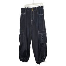 Kikwear Vintage 90 Y2k Cargo Parachute Pants Baggy Wide Leg Rave Skater Rare 36