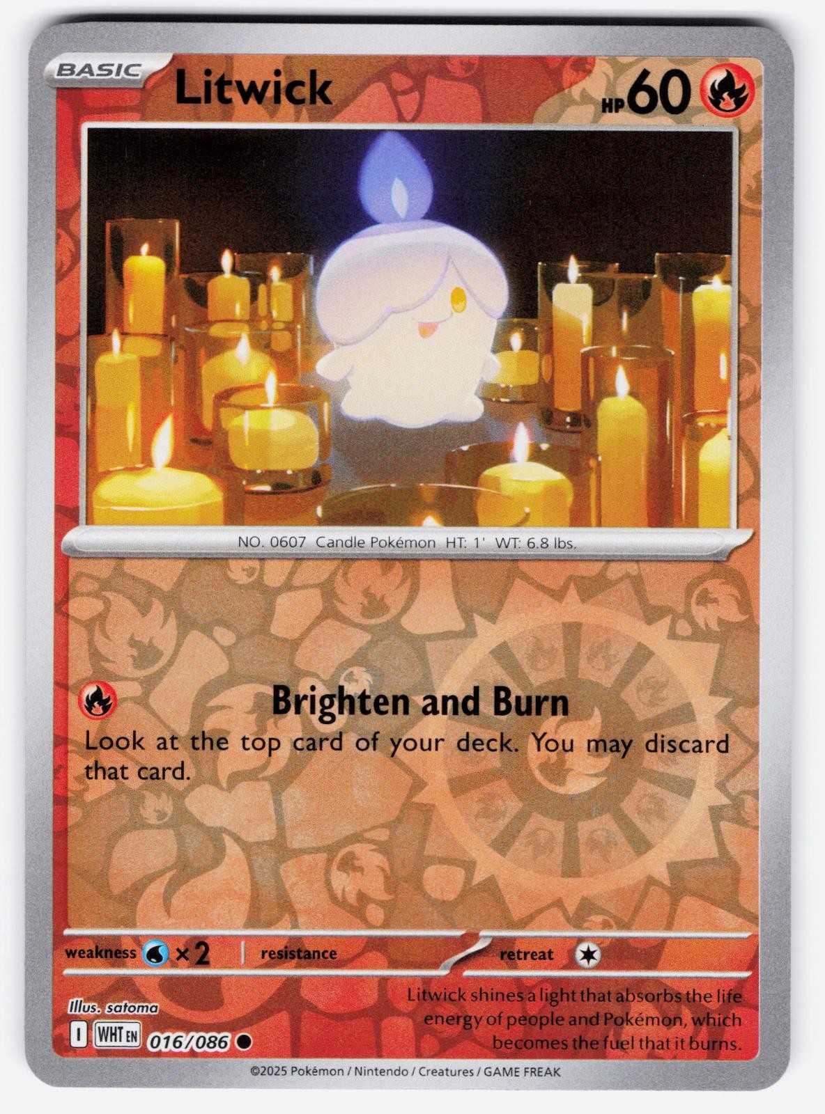 LITWICK 016 C WHITE FLARE POKEMON REVERSE HOLO LP