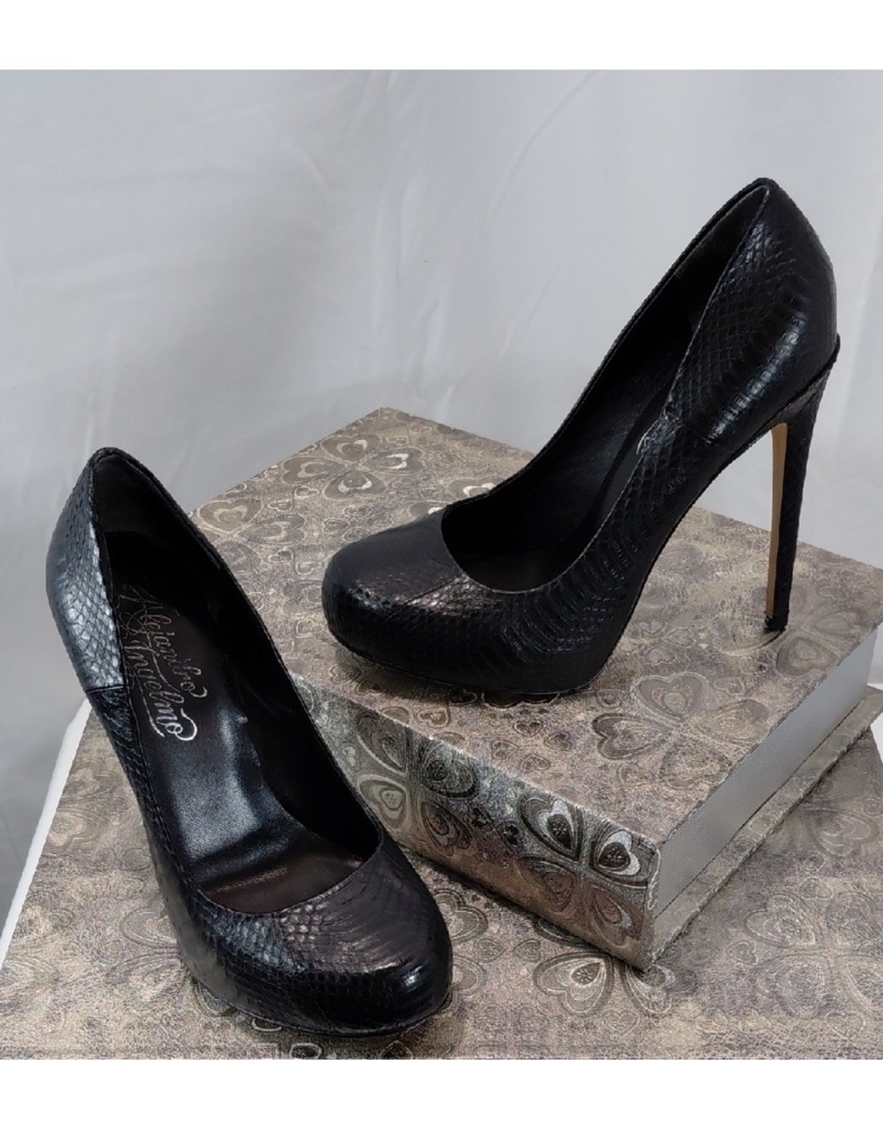 Alejandro Engelmo Black Python Platform Heels Sti… - image 3