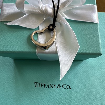 Tiffany & Co. Elsa Peretti Silver 27mm Open Heart 18 Japanese silk cord 