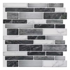Brick 12 in. x 12 in. Vinyl Peel and Stick Backsplash Tiles in Black Grey 10