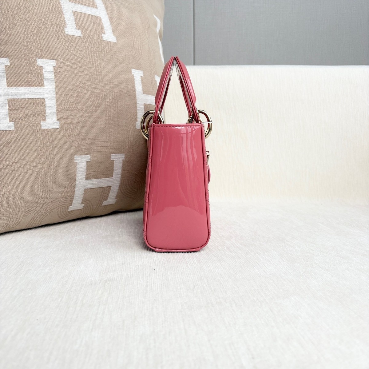 Auth Dior Lady Dior Mini Pink Leather Cannage Bag Gold Hardware