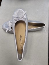 Silver Glitter Ballet Flats Bow Pumps – Atmosphere Size UK 64/ EU 37
