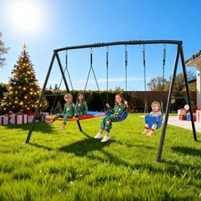 440lb 4 IN 1 Heavy-Duty Metal Swing Set w/3 Swings Outdoor Playset Kids Swingset