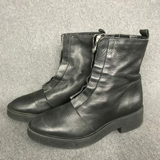 Zara Trafaluc Black Leather Front Zip Up Ankle Moto Riding Boots EU 38 US 7.5 M