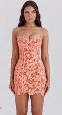 House Of Cb ILAYDA Sorbet Embroidered Floral Lace Mini Dress Large