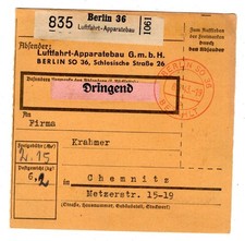 Zeppelin/ Air Mail 1943 Berlin Air Traffic Equipment Building Package Card