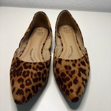 Time and Tru Women's Memory Foam Pointed Toe Leopard Print Flats