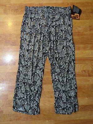 NWT New IMAN Global Chic Palazzo Pants Black White Gold Wider Leg Women 1XL