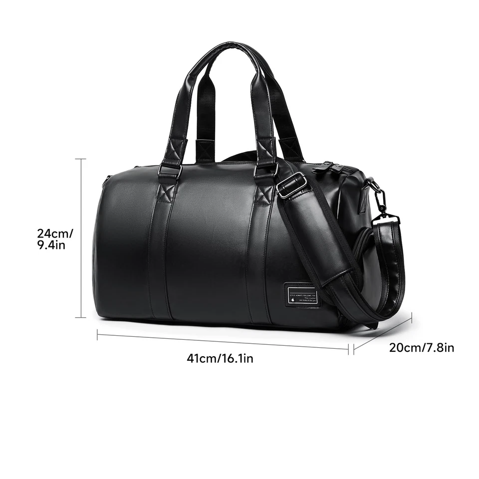 Bolsa de cuero para gimnasio fitness para hombres mujeres con compartimento para zapatos 20L cuero PU We... Foto 2 de 4