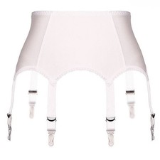 White Deep Waist Suspender Belt, Option Of Fully Fashioned Cuban Heel Stockings