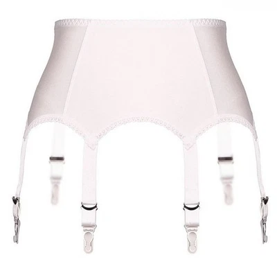 MISS FISHER'S EMPORIUM White 6 Strap Deep Waisted Suspender Belt With 6 x 19mm Suspender Clips