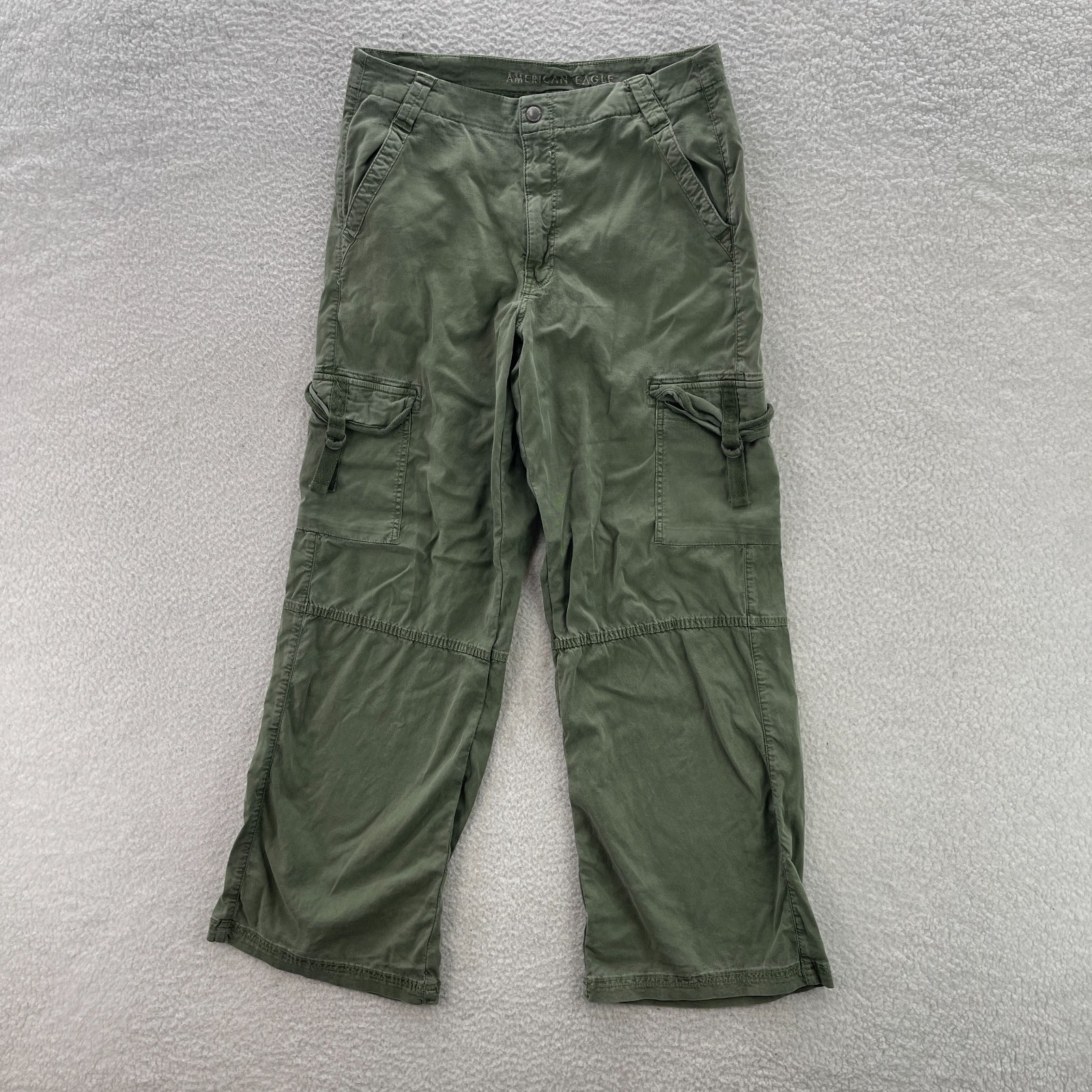 American Eagle Pants Womens 8 Green Super High Rise Baggy Wide Leg Cargo Y2K