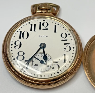 Vintage 1932 Elgin 15J Taschenuhr 10k GF Funktionierend Grade 313 Modell 7 - Bild 1 von 4