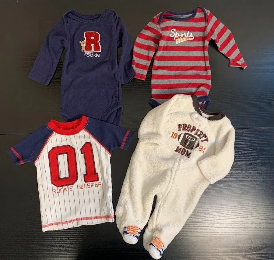 Sports Themed Clothing Bundle Lot of 4 Just One You Carter's Baby 0-18 Months