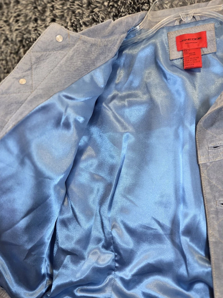 Suede Leather Jacket Women’s Size Large Blue Button Up Jane Doe Collection - Image 4 of 4