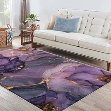 1pc Modern Abstract Marble Floor Mat - Purple & Golden Luxury Mat, Lightweight E
