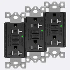 GFCI Outlet 20 Amp Tamper-Resistant LED Indicator with Plate Outdoor Black 3Pack