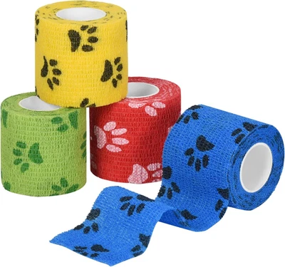 SEADESKY 4 Rolls Pet Vet Wrap 5cm x 4.5m Self Adhesive Cohesive Bandage for Dogs