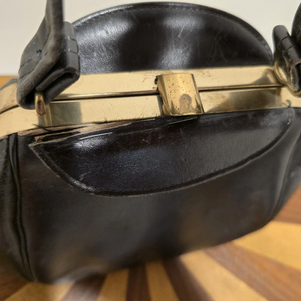 True Vintage 50s Roth-Made Mini Evening Bag Purse Black Calf Leather Chic READ - Image 2 of 4
