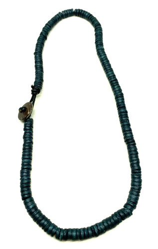 Coconut Shell Heishi Beads Dark Green Close is Coconut Shell Button 18"