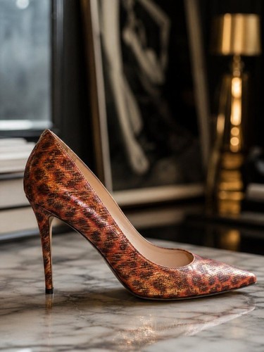 SJP Sarah Jessica Parker Metallic Leopard Pumps Made Italy Size 41 Pointed Toe