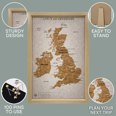 Reisekarte & Schreibtisch Pin Karten - UK & Irland mehrere Größen & Farben Geschenk