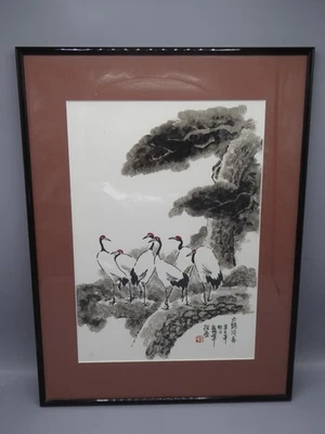 chinesisches Tuschbild Bild handgemalt mit Kalligraphie und Künstlersiegel - Bild 1 von 4