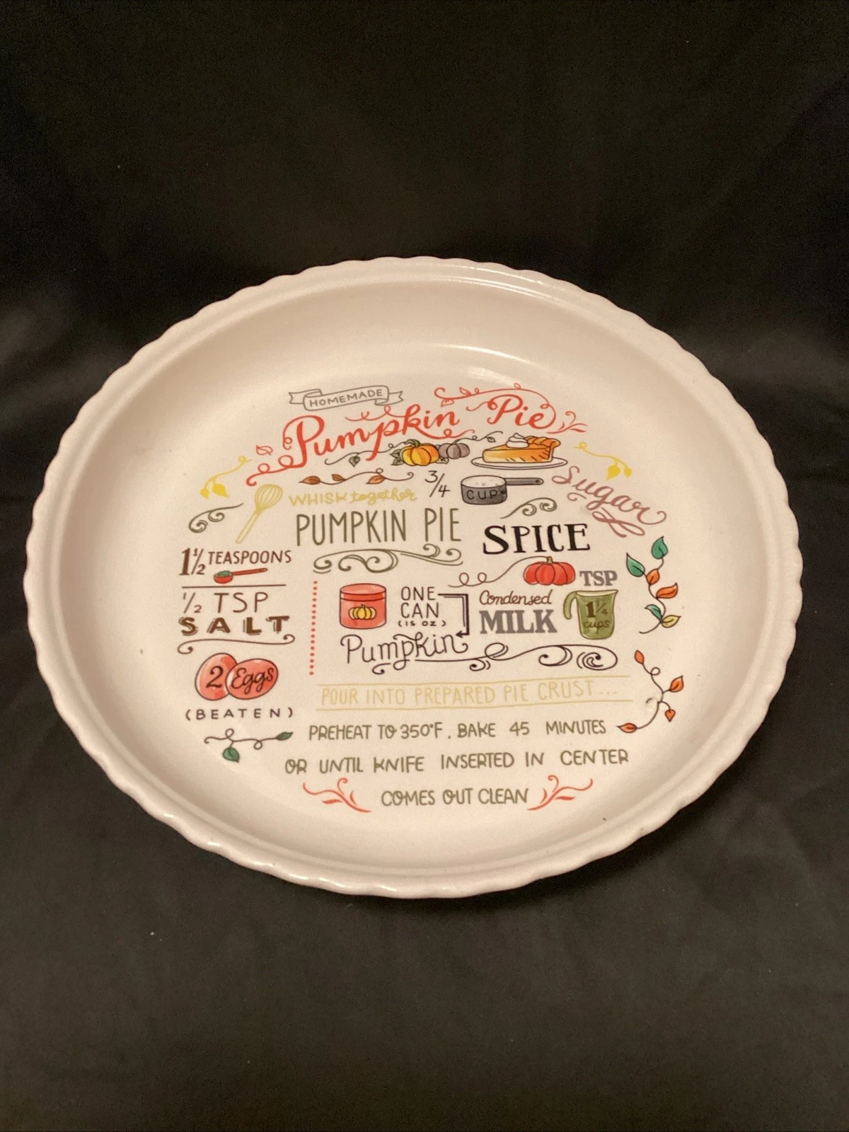 NEW- Homestyle 12” Diameter Pie Plate Bakeware - Pumpkin Pie