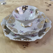 Mitterteich Trio Set Footed Tea Cup Saucer Dessert Plate Bavaria Germany 1931-45