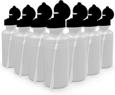 4E's Novelty Sports Water Bottles Bulk 12 Pack 18 oz Squeeze Reusable White