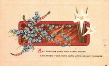 Vintage Postcard 1910's May Fortune Send You Happy Hours Forget-Me-Nots Flowers