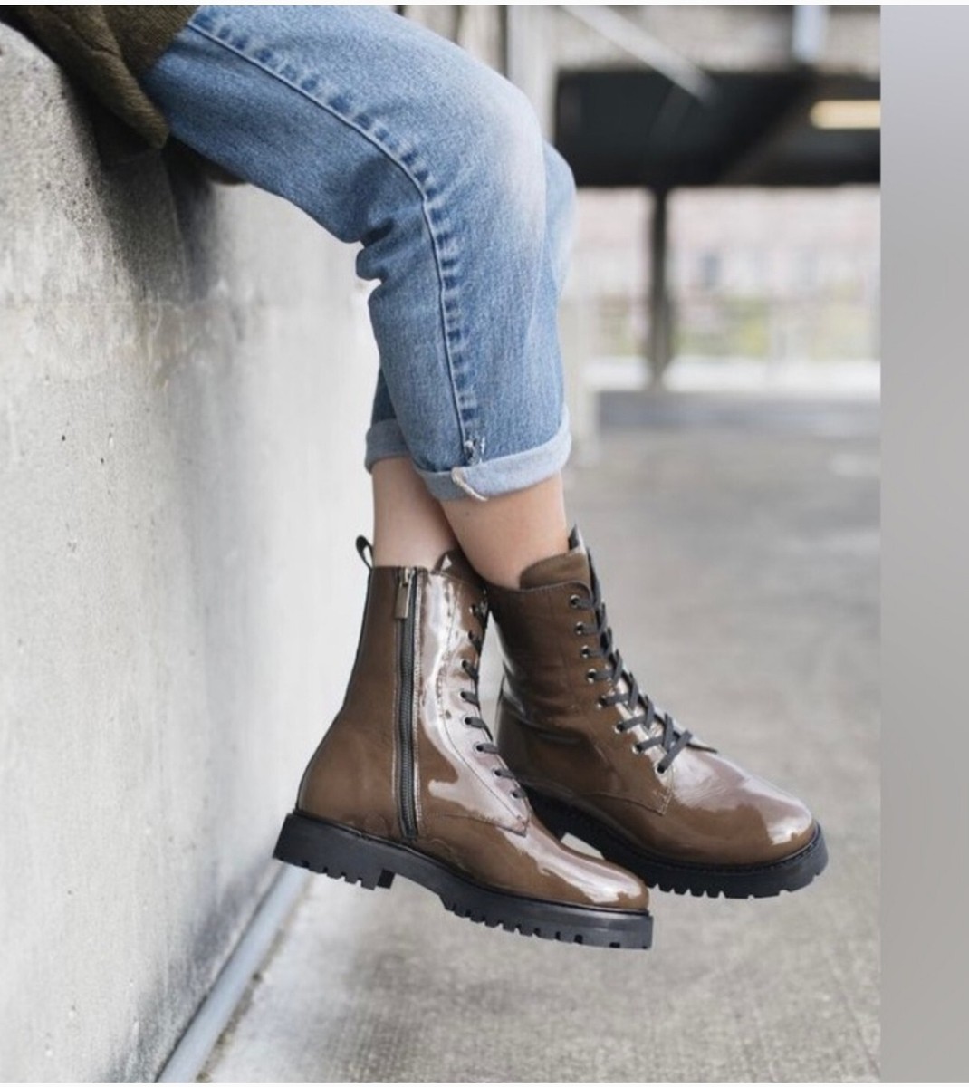 THURSDAY BOOT COMPANY COMBAT BOOTS Glossy OLIVE US Women's Size