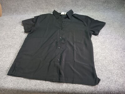 TR Bentley Plus Woman Black Blouse Top 16W Buttoned SS Collared Side Slits Work