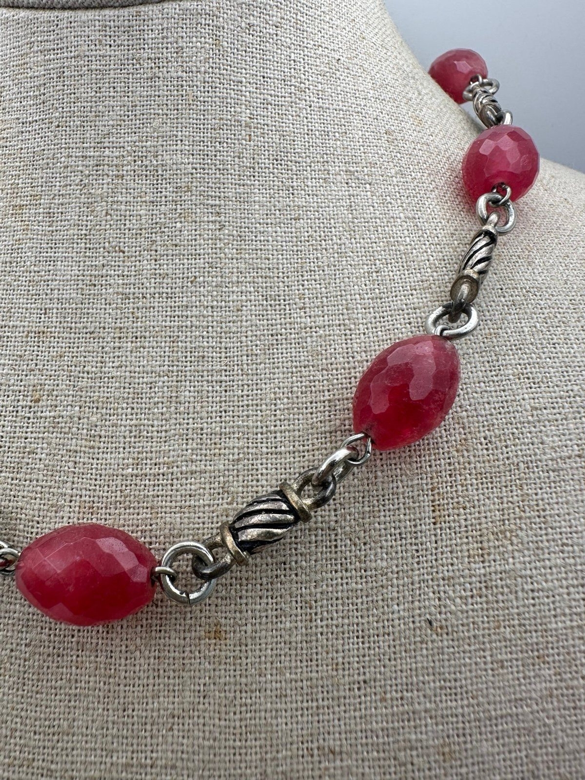 Silver tone cranberry gemstone toggle Necklace 17… - image 4