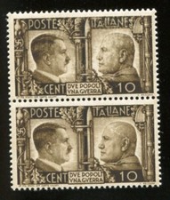 Print Ink Defect - 2 Hitler-mussolini Axis Italy 1941 - 10c Scott 413mnhog 15