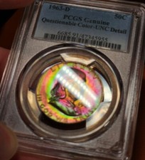 Medio dólar Franklin 1963 D tono arco iris loco color neón graduación profesional sin circular control de calidad