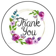THANK YOU PURPLE FLORAL ENVELOPE SEALS LABELS STICKERS PARTY FAVORS