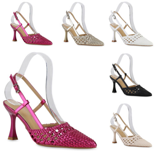 Damen Slingpumps Pumps Stiletto Basic Party Absatz-Schuhe 840882 Trendy Neu - Bild 1 von 16