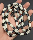 Vintage Milk Glass Multicolor Black Speckled Square Glass Beaded Necklace 34" **