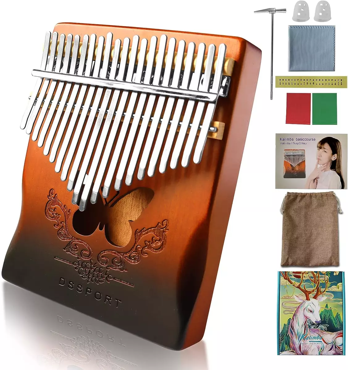 Kalimba 21 Key Portable Finger Piano with Tune Hammer and Music
