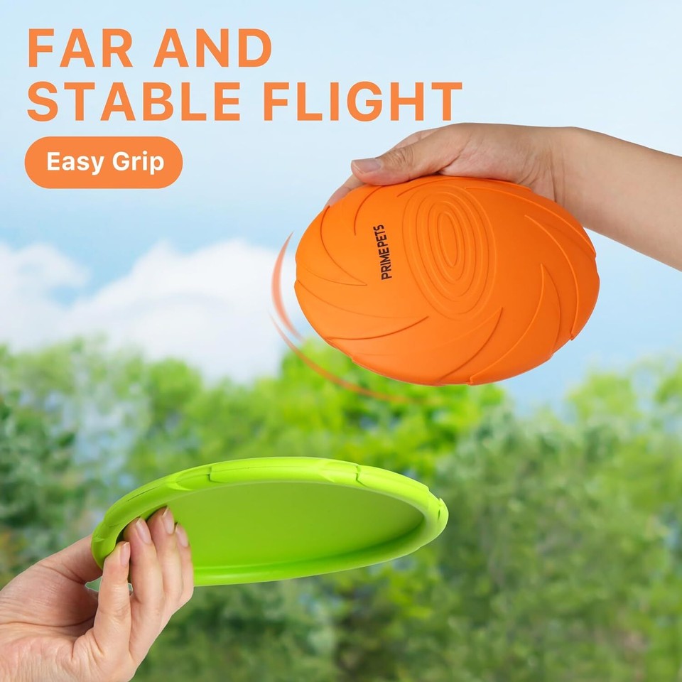 PrimePets Dog Flying Disc, 2 Pack, 7 Inch, Durable Toys, Nature Rubber
