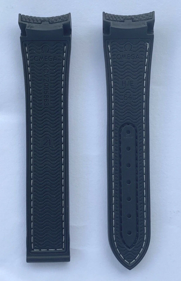 Correa de reloj Omega original 21 mm Seamaster Planet Ocean 43,5 mm de goma negra Foto 4 de 4