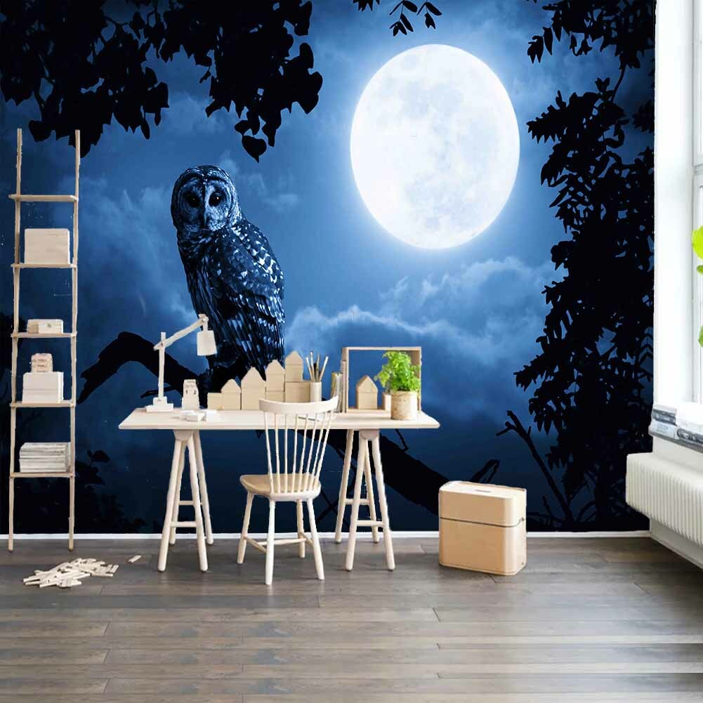 Decoration Wallpaper 3D Night Moon Animal Wolf Background Lining Murals 3D Living Room Bedroom Bedro Non-Woven Silk Custom 3D Wallpaper Paste Living - View #5