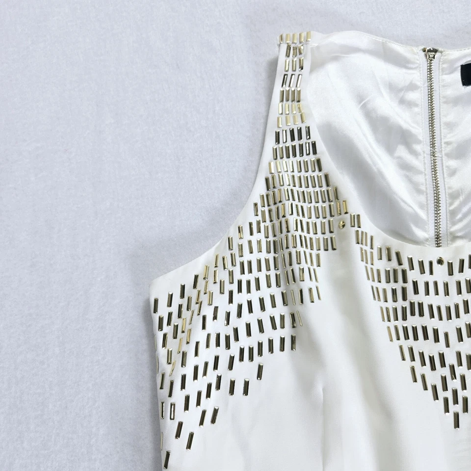 Vestido Marciano Talla 2 Mujer Funda Cóctel Cuentas Doradas Forrado Cremallera Marfil Corto Foto 4 de 4