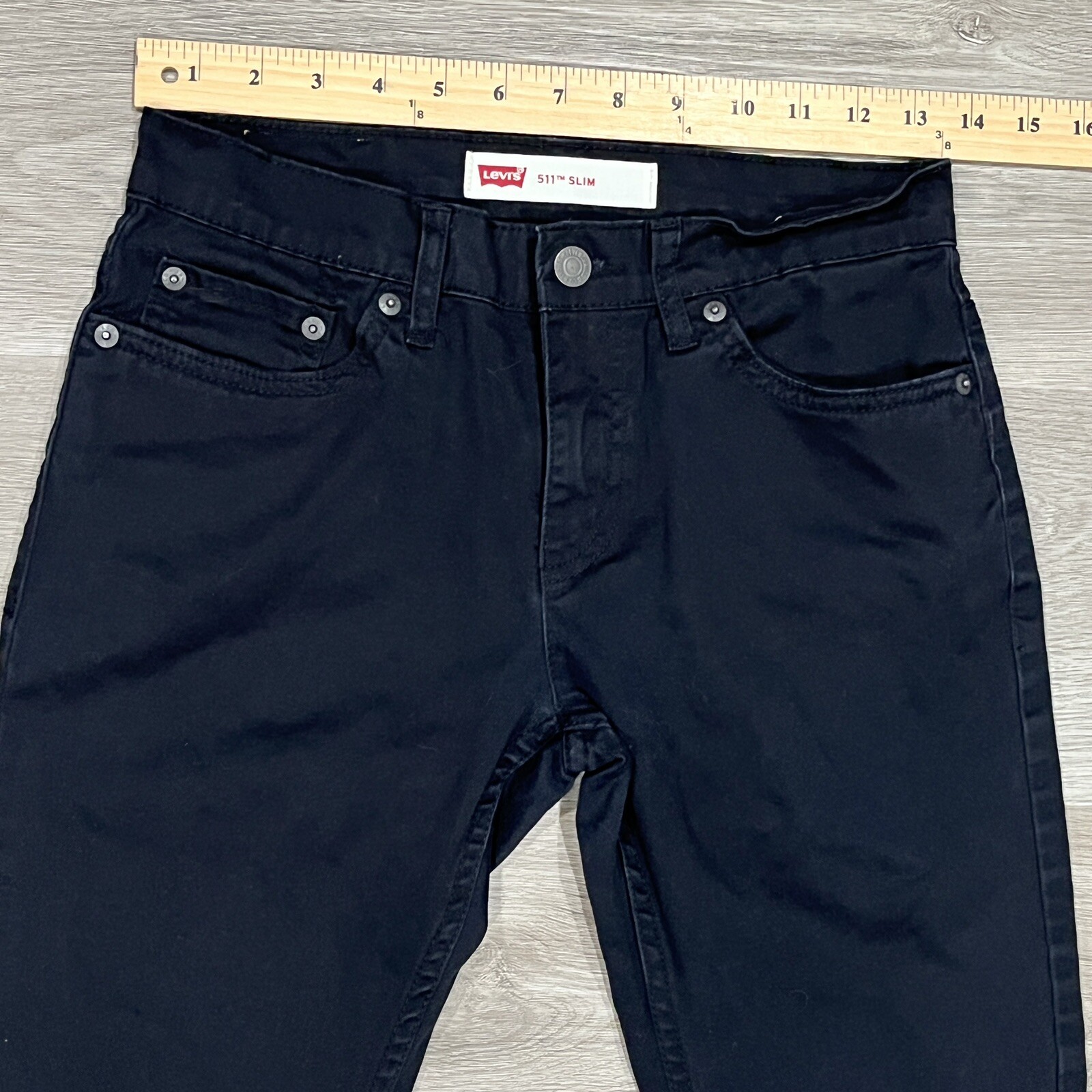 Levis 511 Boys Jeans Size 14 Reg W27 X L27 Black Denim Slim Leg Logo