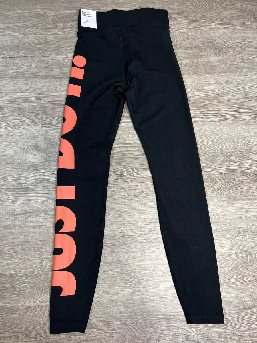 Nike Tight Fit High Rise Full Length Leggings Sz XS Black /Orange Just Do  It NWT